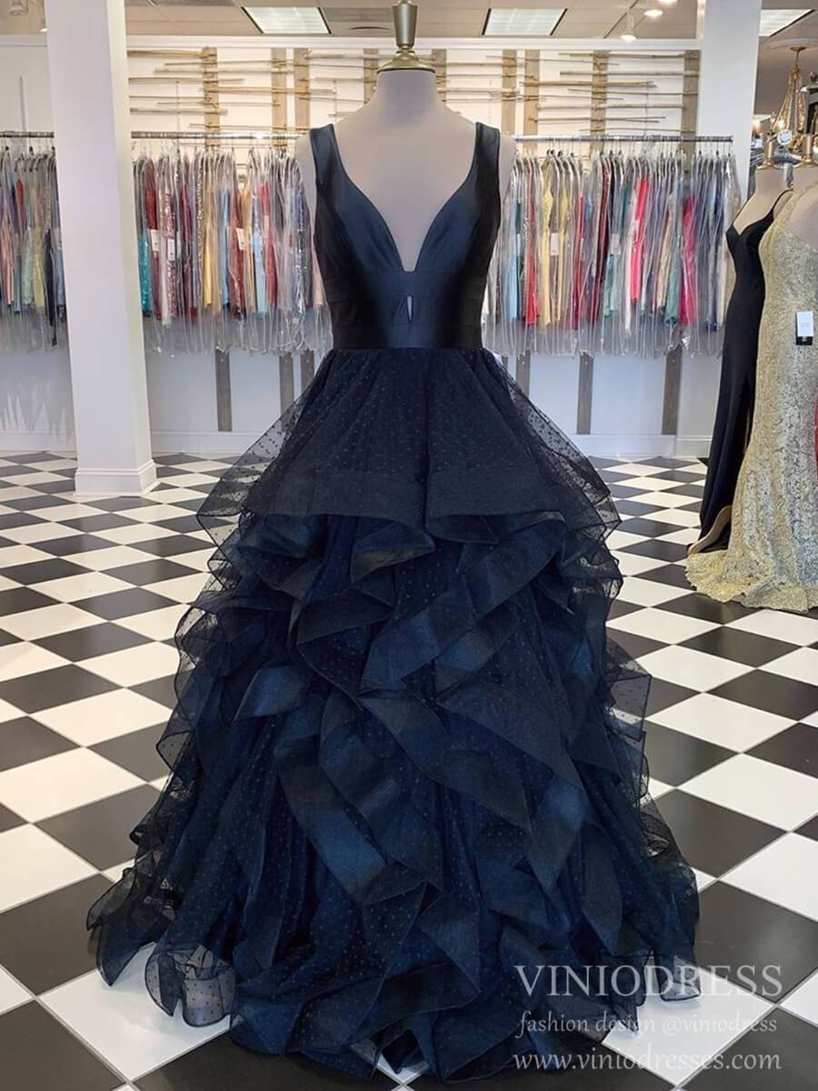 Black Layered Prom Dresses Dotted Tulle ...